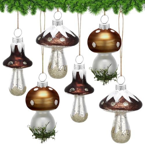 Vercraft 6 Pcs Christmas Glass Mushroom Ornament Rustic Mushroom Christmas Ornaments Mushrooms Christmas Tree Ornaments Glittery Glass Mushrooms Decor for Christmas Hanging Holiday Decoration