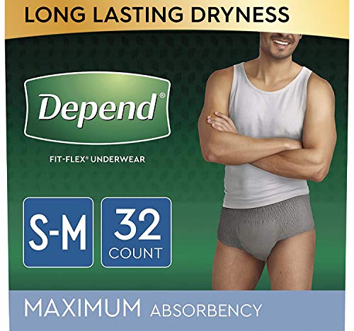 Depend FIT-FLEX Incontinence Underwear for Men, Maximum Absorbency, Disposable, Small/Medium, Grey, 32 Count (Packaging May Vary)