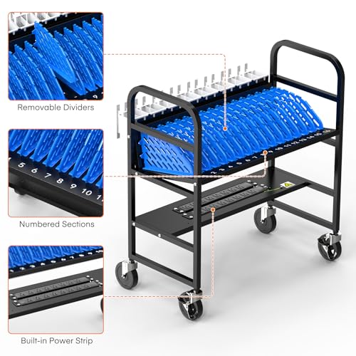 Image of 16-Device Laptop and Tablet Charging Station, Open Charging Cart with Cord Charger Management, Grounding Protection - Chromebook Organizer for Classroom, Office and Libraries