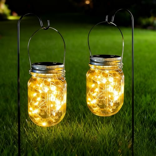 Lámpara Solar para Jardín, XVZ 2 unidades 20 LED Farolillos Solares Exterior Resistente en Cristal para Bodas, Paredes, árboles, Patio y...