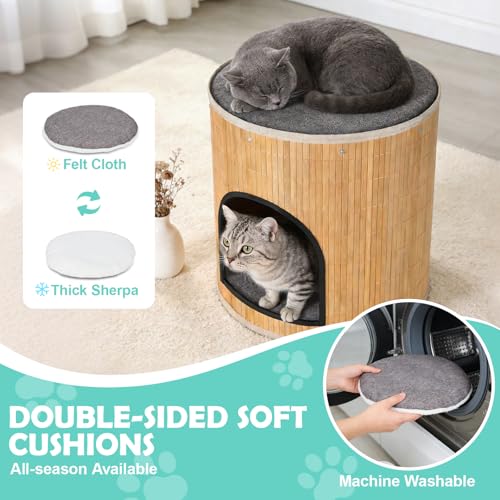 Cat Beds Indoor House, Handwoven Bamboo Cat Cave Pet Cube, Large Cat Houses, 2 Bed Mat, Foldable,Hideaway, 15.9x13.9 Inches, Living Room Bedroom Terrace Home Decoration Natural by TNELTUEB - Image 5