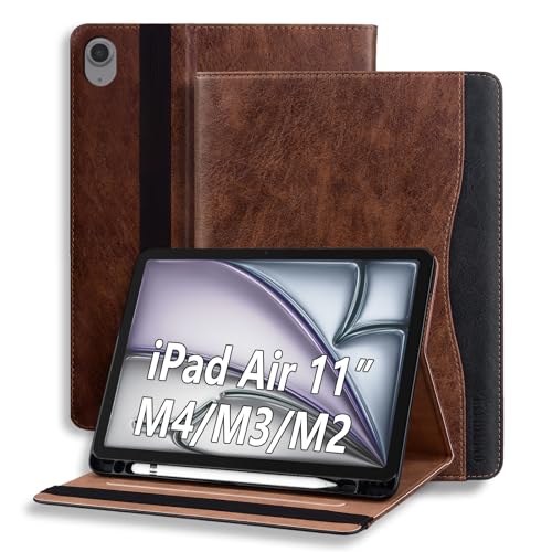 ONETHEFUL Custodia per iPad Air 6 M2 2024/iPad Air 5 2022/iPad Air 4 2020 Cover per Tablet in Pelle PU, Compatibile per iPad Air 6/5/4 Generazione con Supporto Auto Sonno/Sveglia Marrone