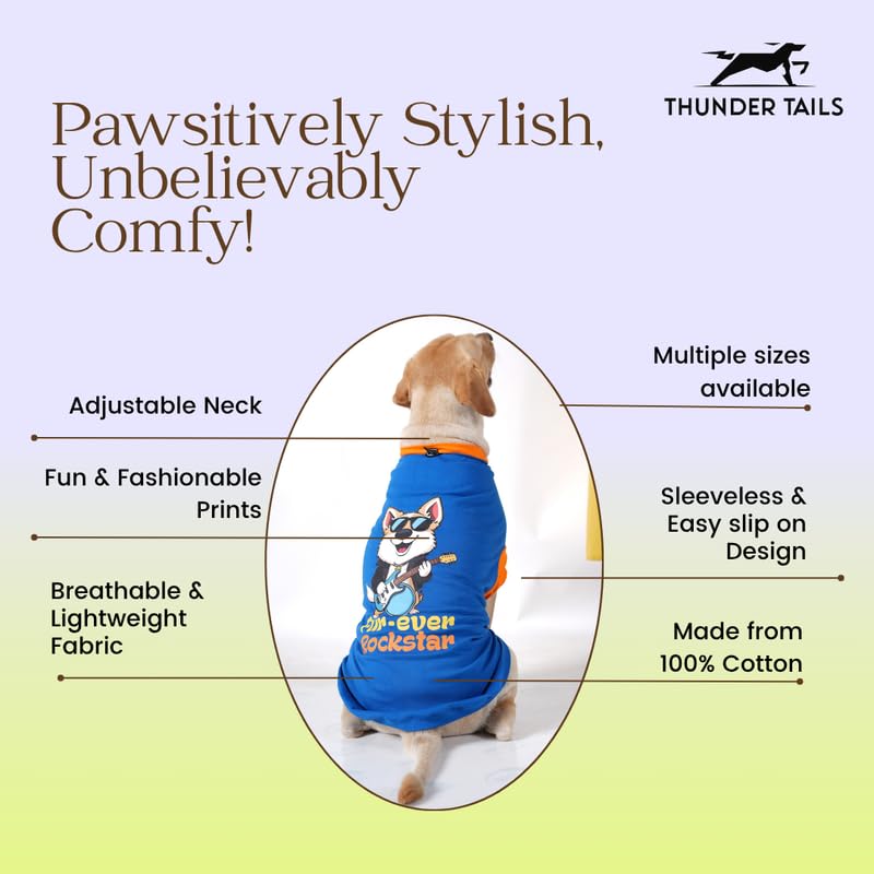 Image of Thunder Tails Cotton Adjustable Dog T-Shirt for Full-Grown Labrador, Golden Retriever, German Shepherd & Husky | Soft Pet Clothing for Large Dogs (Royal Blue, 5XL)