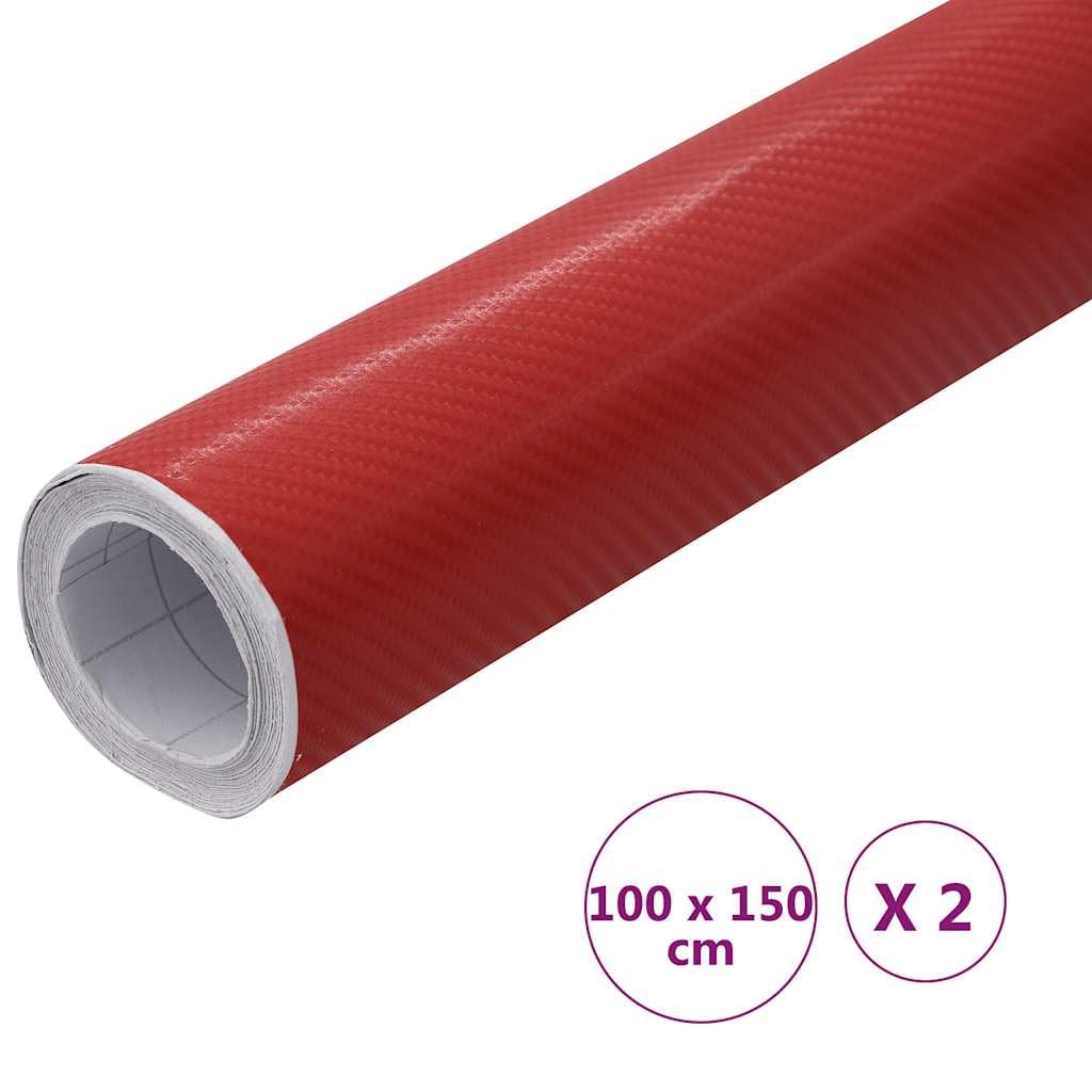 2 pellicole per auto, 4D, rosso, 100 x 150 cm, in PVC, autoadesiva, per interni ed esterni, cofano, tetto, porte e paraurti