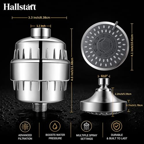 Image of Hallstatt 20 Stage Showerhead Filter | 5 Spray Modes, Water Saving Design, Reduce Hair Fall, Protects Skin, Remove Chlorine and Harmful Chemicals