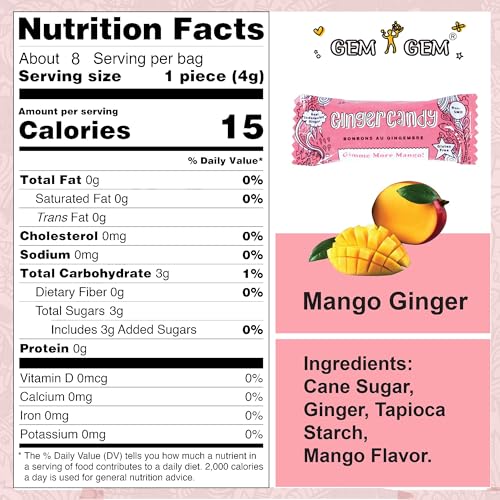 Gem Gem Ginger Candy Chewy Ginger Chews (Mango, 1.25 oz Tasting Samples) - image 3