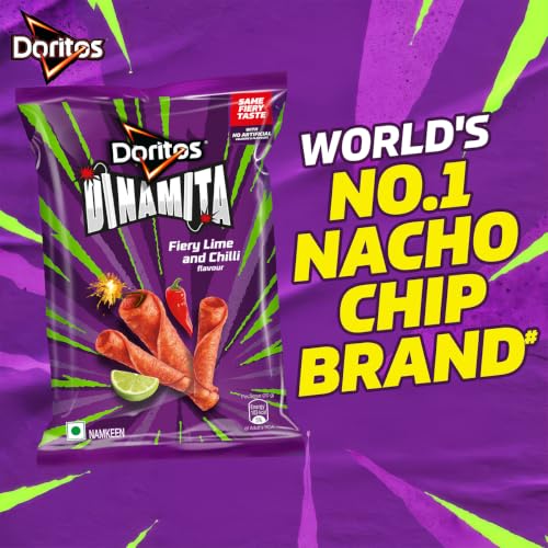 Image of Doritos Dinamita Fiery Lime and Chilli Tortilla Nacho Chips, 56g /65.2