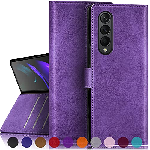 Étui Samsung Galaxy Z Fold3 5G violet SUANPOT avec fentes cartes en simili cuir premium