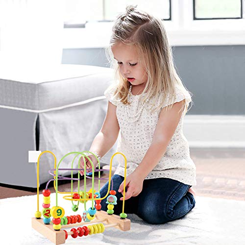 Jacootoys Motorikschleife aus Holz Roller Coaster Holzspielzeug Beweglich Lernspiel Bead Maze Babys Spielzeug für Kinder