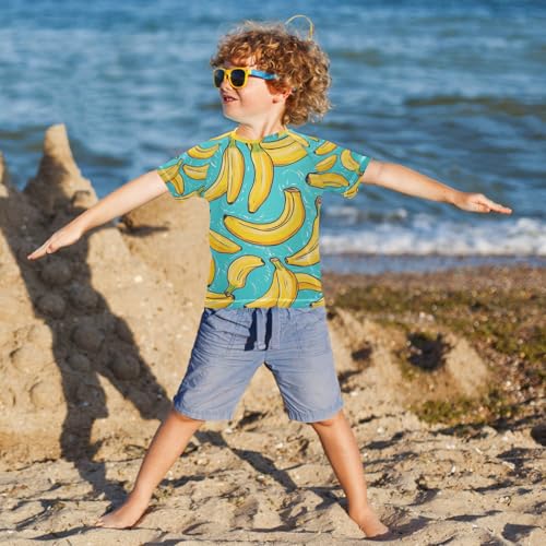 Kids Swimsuit Blue Yellow Banana Fruit Sunscreen T-Shirts Swimwear Sets UPF 50+4