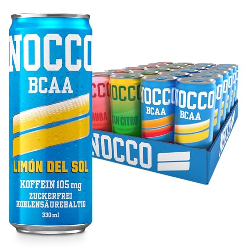 NOCCO BCAA energy drink 24er pack zuckerfrei vegan Energy Getränk mit Koffein Vitaminen und Aminosäuren 24 x 330ml inkl. Pfand (Mix Summer Edition)