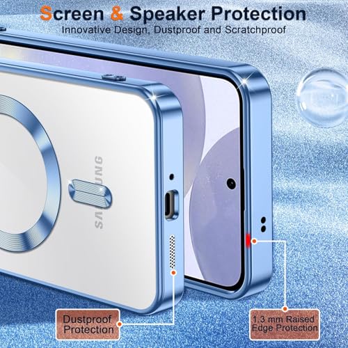Image of VONZEE Clear Logo Electroplating Transparent Case for Samsung Galaxy S24 FE 5G, Magnetic Plating [Support for MagSafe Charger] TPU Cover, Individual Camera Protection for Each Lens- Sierra Blue