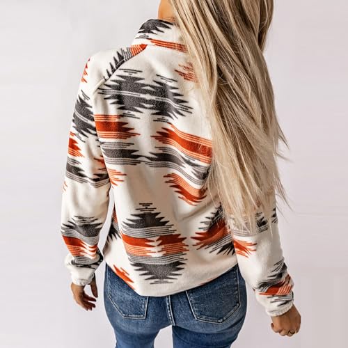 Maixang Women's Western Aztec Print Jacket Casual Fleece Long Sleeve Shacket Snap Button Shirt Jacket with Pockets3
