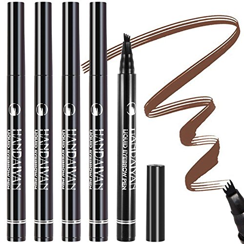 Tattoo Eyebrow Pen Liquid Eyebrow Pencil with Four Tips Long-lasting Waterproof Brow Eyebrow Eyeliner Pencil Brow Gel for Creating Natural Eyes Makeup Drawing Eyebrow and Eyeliner (5 Color)