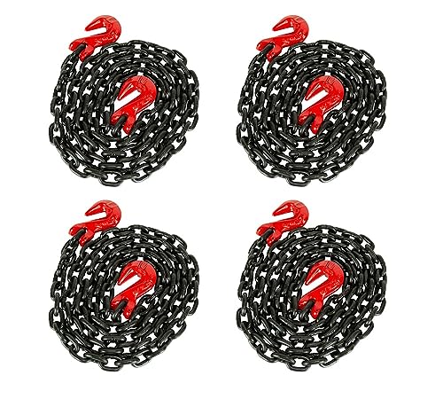 Mytee Products (4 Pack) 3/8 Inch x 10 FT G80 Black Transport Binder Chain with Clevis Grab Hooks - 7,100 lbs Working Load Limit - Heavy Duty Grade 80 Safety Trailer Logging Chain