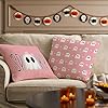 Orange Cat Ghost Pumpkin Pillow Cases Halloween Pillow Covers Set Of 2 - 18x18 Inch Orange Cat & Ghost Linen Pillow Cases Orange Ghost Cat Pumpkin Decor