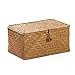 DOKOT Seagrass Cesta Vimini con Coperchio Cestini Portaoggetti Naturale (Piccolo 26cmx14cmx11cm H)