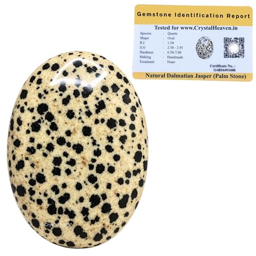 Image of Crystal Heaven Certified Dalmatian Jasper Crystal Palm Pebbles for Anxiety Stress Relief Massage - AAA Grade Original Healing Gemstone Agate Palm Stone for Yoga Meditation Spiritual Reiki Feng Shui