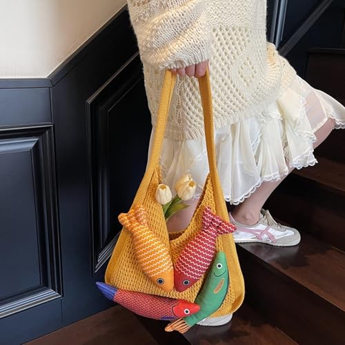 Bolso tote tejido con flecos 3D, gran capacidad, hombro miniatura 2