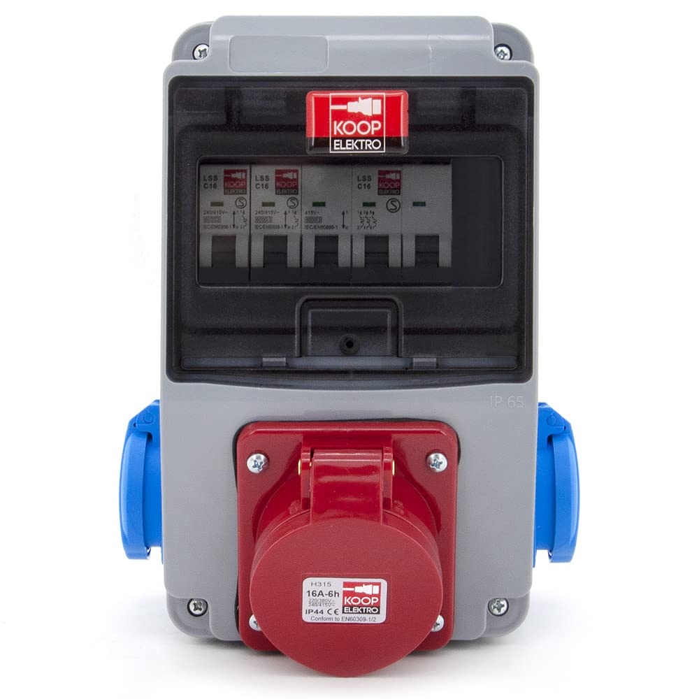 6 moduli distributori di corrente da parete, scatola di distribuzione con 2 x 230 V Schuko + interruttore di protezione del condotto, 2 x LS, 1 x CEE 16 A + LS, cablato, pronto per il