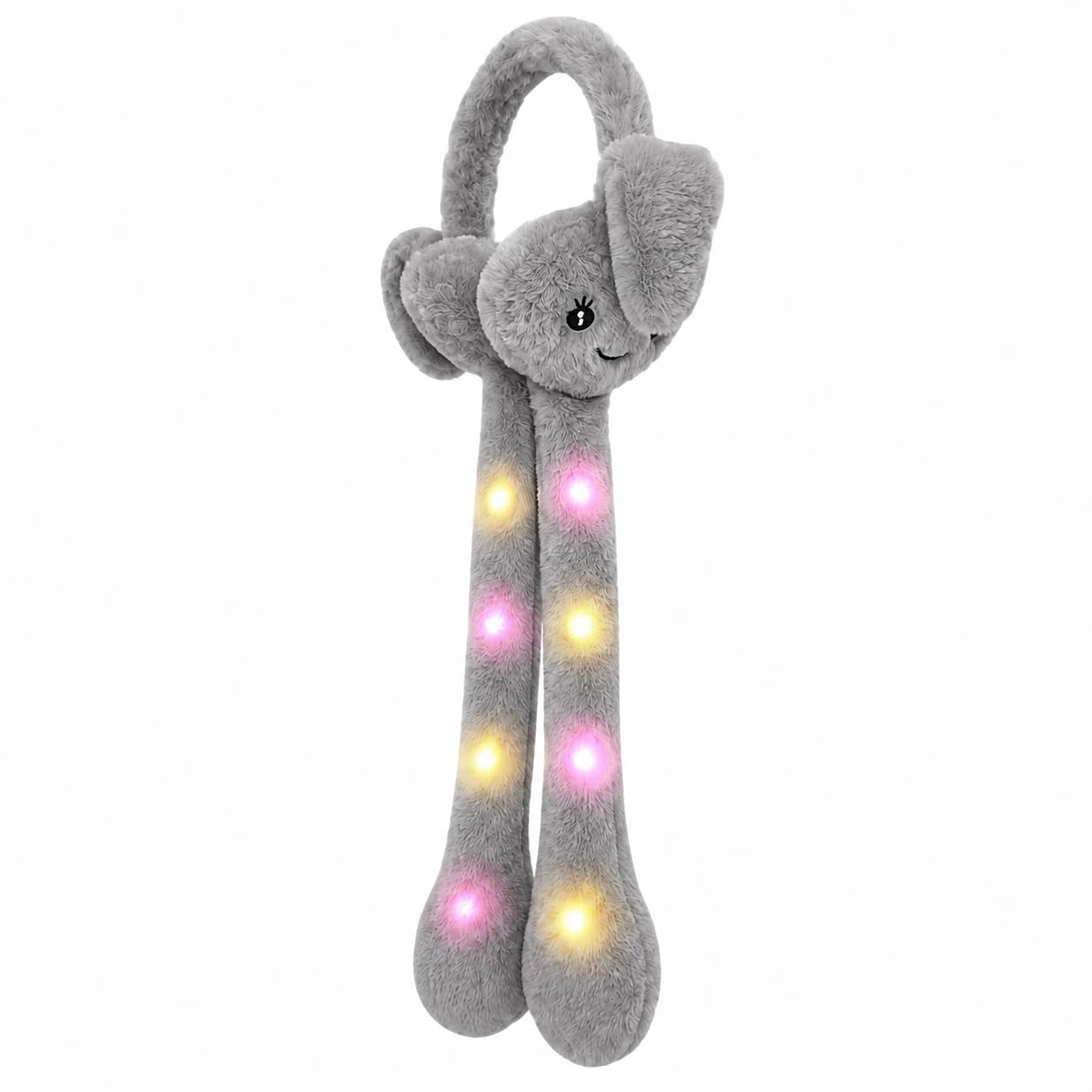 Embroidery Led light soft and warm winter rabbit earmuffs with sound (grey)-image-44