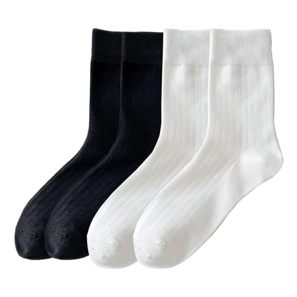 Women's Crew Socks, Cotton Socks for daily wear & formal wear, Black-White, Breathable Comfort