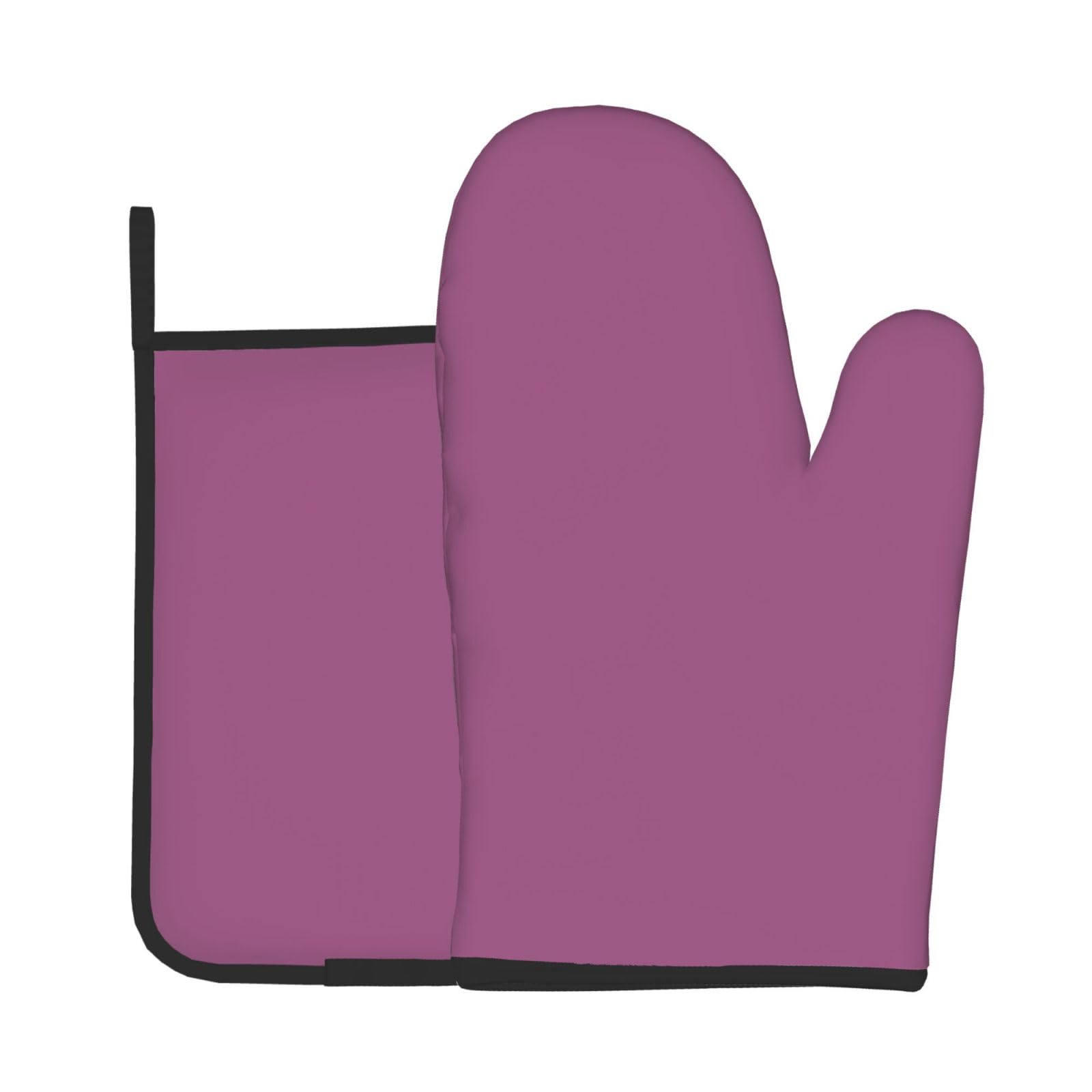 Oven Mitts and Potholders Set of 2 for Kitchen Baking Cooking GraySolid Color Grape red Thick and Durable