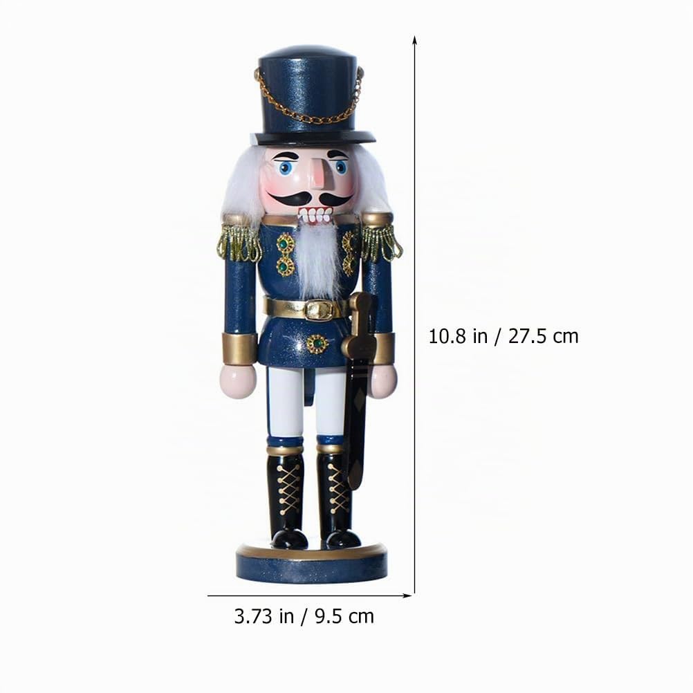 NOLITOY Weihnachten Nussknacker Holz Ornamente Soldat Nussknacker Figur Weihnachten Tischdekoration Für Zuhause Desktop Weihnachtsfeier 25Cm Blau