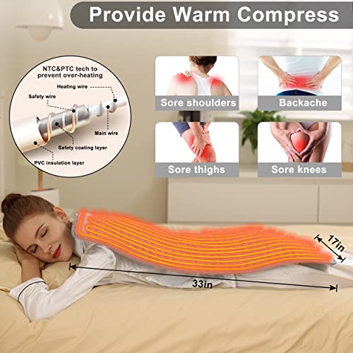 Image of Heating Pad Electric Heat Pad, Hot Heated Pad,Multiple Temp and Timer Settings,Suitable for Shoulders, Neck, arms, Abdomen, Back, Legs, etc. (Silver Gray, 33 inchX17 inch)