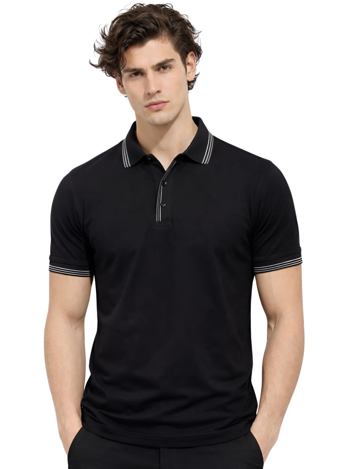 adro Mens Premium Cotton Polo T-Shirt | 220 GSM Soft Fabric | Casual Stylish Look | Contrast Collar Design Black Polo T Shirt | Polo Tshirt for All-Day Wear-picture-46