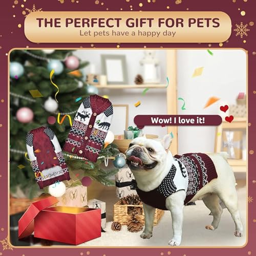 SKXEO Hund Weihnachten Pullover V-Ausschnitt gestrickt Welpe Pullover Weste Rentier Haustier Kleidung Outfit für kleine mittlere große Hunde Katze Pullover(Rentier Pullover,S)