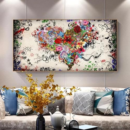 Décoration murale salon avec affiche de fleurs et peinture abstraite 80x160