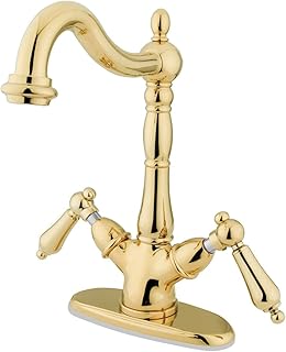 Kingston Brass KS1492AL Heritage Vessel Sink Faucet without Pop-up Rod with 4-inch Plate, Polished Brass