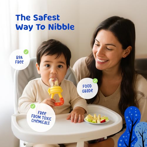 Image of Bumtum Baby Silicone Food & Fruit Nibbler with Extra Mesh | Soft Pacifier Feeder & Teether for Infants 3+ Months | BPA Free, Hygienic | Baby Fruit Nibbler Combo - Pack of 2