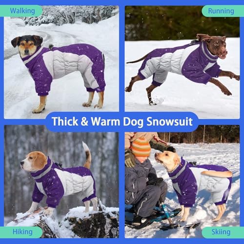 Image of MIGOHI Full Body Dog Coat,Warm Coats for Small Dogs | Reflective Winter Coat for Dogs with Harness,Turtleneck Dog Snowsuit with Legs,Windproof Pet Fleece Puffer Jacket,S,Purple
