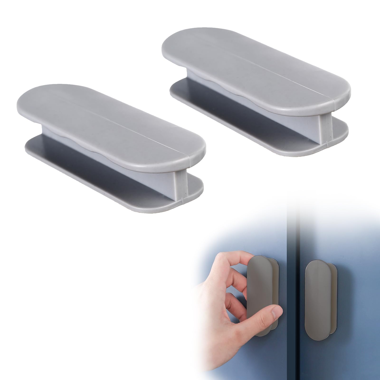 Healife Self-Adhesive Door Handles Pack of 2, Grey - Balcony Door Handle Exterior - Practical Furniture Handles for Balcony Doors, Glass Doors and Drawers - Handle Patio Door Exterior