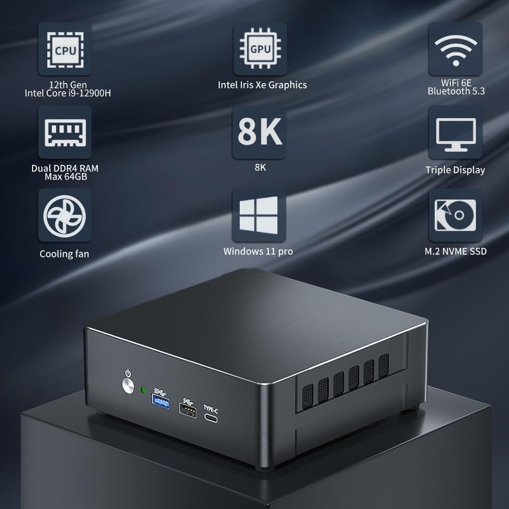 Mini Desktop PC i9-12900H 14 Core Up to 5.0GHz, Thdeukoty Mini Computer Windows 11 Pro (TPM2.0), 64G DDR4 RAM 2T NVME SSD, DP/HDMI/Type-C Triple Display, WiFi 6 Bluetooth5.1 - Image 3