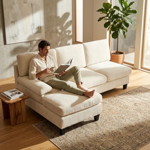 MNMKHK 194cm Canapé 3 Places, Canapé Modulaire en Forme de L, Canape Dangle Convertible avec Méridienne, Confort Orthopédique et Respirant, pour Salon,...