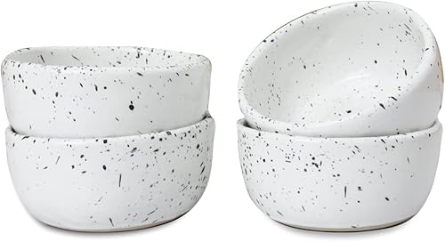 Miniatura 2 de roro Exquisitos cuencos de cerámica hechos a mano con moteado blanco brillante de 3.5 pulgadas, juego de 4 platos versátiles, aptos para microondas