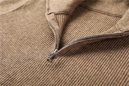 Men Clothing Solid Color Zipper Turtleneck Sweater Autumn Winter Knitted Pullover2