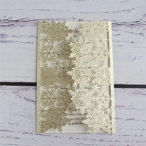 Miniatura 4 de 10 juegos de invitaciones de Navidad con copos de nieve, flores de nieve, cortadas con láser, tarjeta de invitación de boda de encaje blanco con