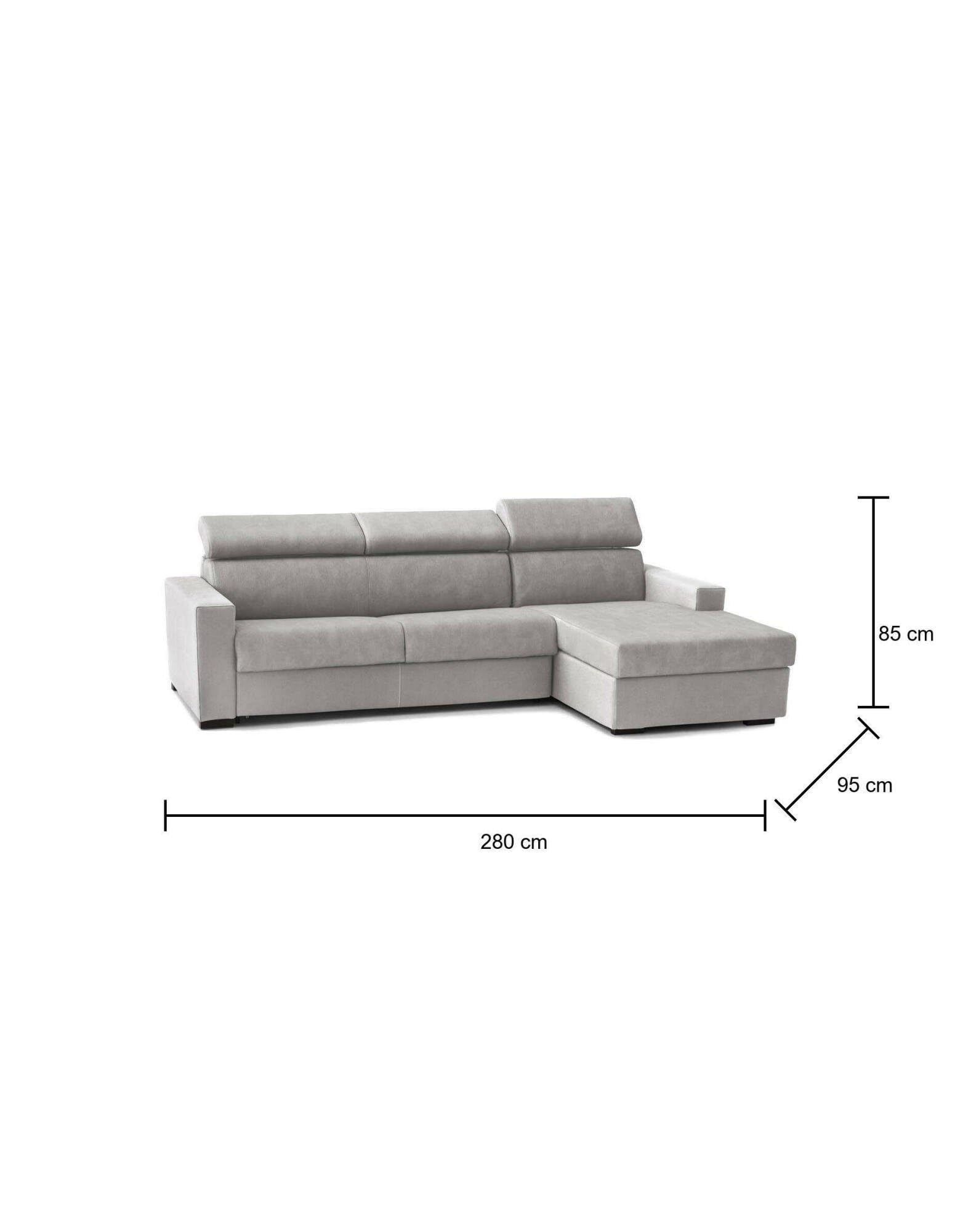 Talamo Italia - Canapé d'angle Mikaela, canapé d'angle avec méridienne droite en tissu, accoudoirs fins, 100% Made in Italy, 280x95h85 cm, Gris