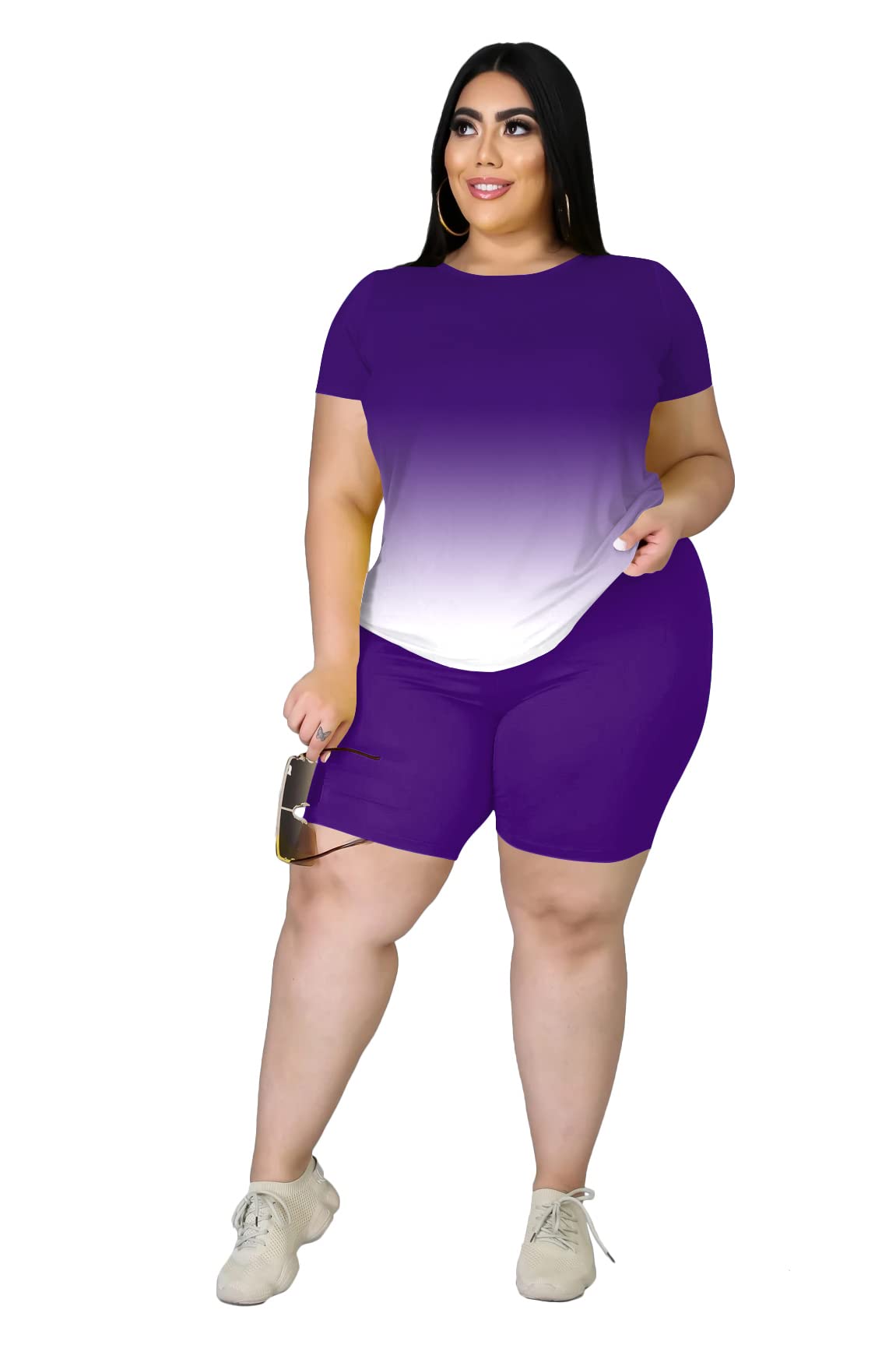 Tycorwd Conjunto de dos piezas para mujer, talla grande, ropa de descanso, camisetas de verano de gran tamaño, pantalones cortos de motociclista