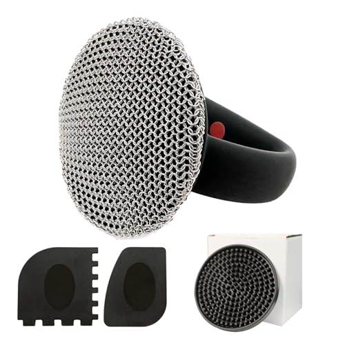 MEIXINZHI Cast Iron Cleaner, Chain Mail Scrubber & Pan Grill Scrapers - 2 in 1 Cast Iron Skillet Cleaner (Black, with mat)