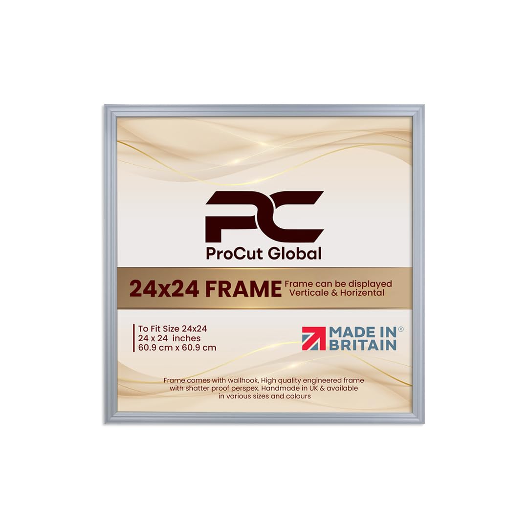 Procut Global 24x24 Silver Picture Frames - Classic Wooden Photo Frame with Shatterproof Perspex for Wall or Tabletop - Perfect for Posters, Certificates & Prints - Sizes & Colors Available