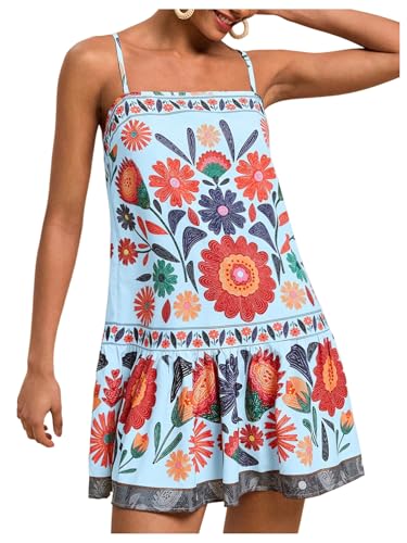 Image of Floerns Women's Sleeveless Cami Dress Floral Flounce Hem Summer Short Dresses