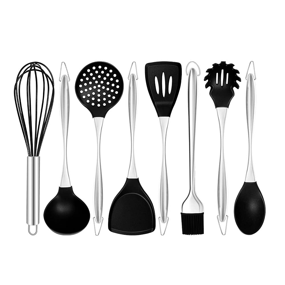 MYUYEE Kitchen Utensils Set,Silicone Spatula Kitchenware Set Stainless Steel Handle Kitchen Turner Cooking Utensils Utensil Baking Tool Kit Spoon (8Pcsb)