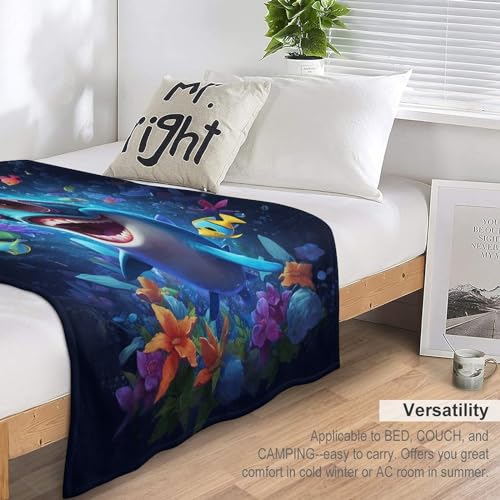 Couverture polaire requin pour cocooning sur canapé et lit douillet