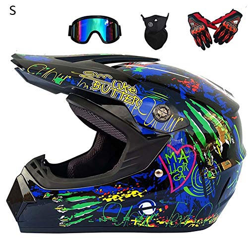chivalrylist - Conjunto de Casco con máscara de Gafas y Guantes Casco Integral de Cuatro Estaciones para Motocross para Hombre en Carretera. 4 Unidades.