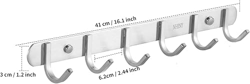 Miniatura 2 de Toallero de pared con 6 ganchos para colgar ropa, bolsos, llaves y toallas, baño, entrada, puerta, acero inoxidable 304 níquel cepillado